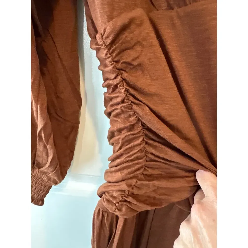 Anthropologie Maeve Ruched Wool Blend Midi Dress Brown Size M NWT